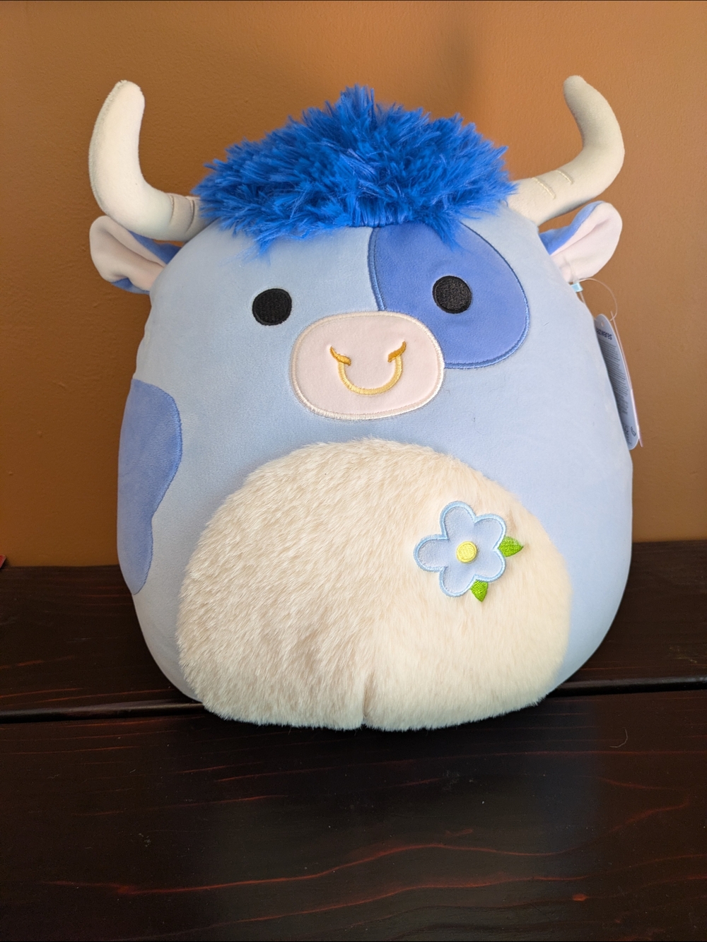 Squishmellow Bermayeh 14" Plush Blue Floral Cow Kids Pillow Buddy